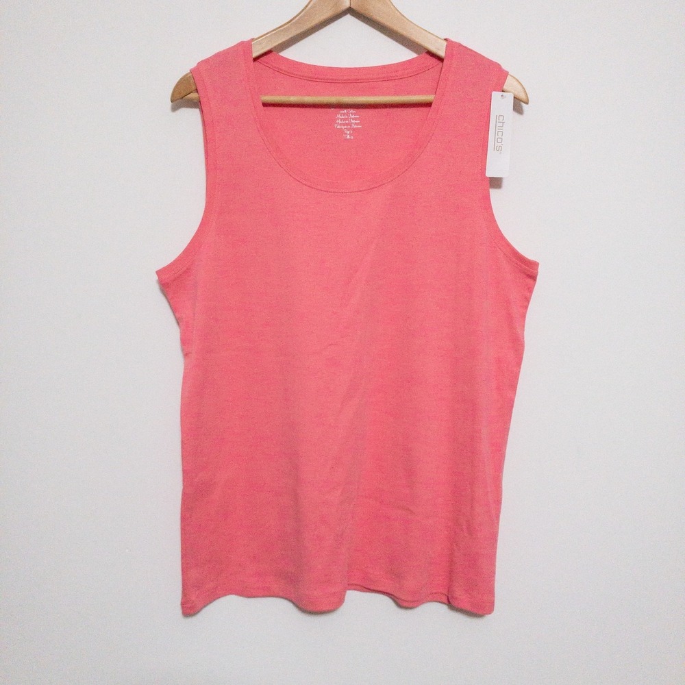Chicos Tank Top Womens Size 3 Pink 100% Cotton Angelo Basic Layer Every Day New